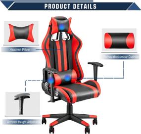 img 3 attached to 🎮 Ergonomic Racing Gaming Chair for Adults with Lumbar Support Office Adjustable Recliner Armrest Headrest (Red)