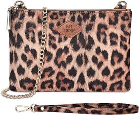 img 4 attached to Leopard Leather Wristlet Crossbody Clutch for Women - Handbags and Wallets