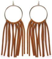 🌸 bohemian fringe tassel fashion earring for women and girls - miracle collection light weight round hoop with genuine suede leather logo