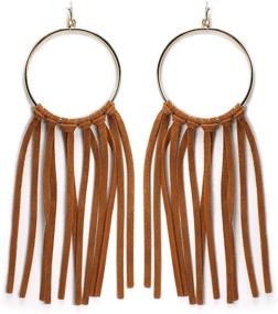 img 3 attached to 🌸 Bohemian Fringe Tassel Fashion Earring for Women and Girls - Miracle Collection Light Weight Round Hoop with Genuine Suede Leather