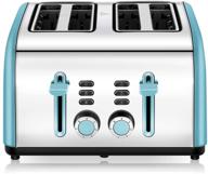 🍞 cusinaid 4 slice toaster, stainless steel with 4 wide slots, reheat defrost cancel function, 7 shade settings, blue логотип