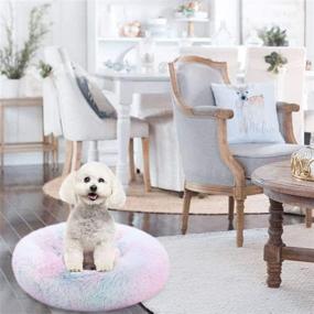 img 2 attached to 🌈 KAMA BRIDAL Plush Rainbow Marshmallow Cat Bed, Round Donut Sofa for Small Dogs - Warm Comfy Cuddler with Calming Pet Bedding, Faux Fur Indoor, 27"x27