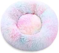 🌈 kama bridal plush rainbow marshmallow cat bed, round donut sofa for small dogs - warm comfy cuddler with calming pet bedding, faux fur indoor, 27"x27 logo