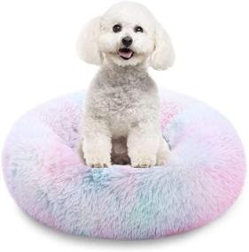 img 3 attached to 🌈 KAMA BRIDAL Plush Rainbow Marshmallow Cat Bed, Round Donut Sofa for Small Dogs - Warm Comfy Cuddler with Calming Pet Bedding, Faux Fur Indoor, 27"x27