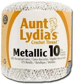 img 1 attached to Нить для вязания крючком Aunt Lydia's Crochet Cotton Metallic размером 10 (2 шт.) в белом/серебряном цветах - отлично подходит для сверкающих вязаных проектов.