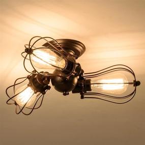 img 3 attached to 🔦 Luling Vintage Industrial Ceiling Light - Adjustable Socket Metal Wire Cage Lamp, Semi-Flush Mount Rustic Ceiling Light Fixture (3 Light, Rust Color)