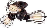 🔦 luling vintage industrial ceiling light - adjustable socket metal wire cage lamp, semi-flush mount rustic ceiling light fixture (3 light, rust color) логотип
