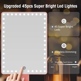 img 3 attached to 💄 Rose Gold X-Large Rechargeable Vanity Makeup Mirror with 45 LED Lights, Touch Screen 1X/10X Lighted Magnifying Mirror, 360° Rotation Portable Tabletop Cosmetic Mirror