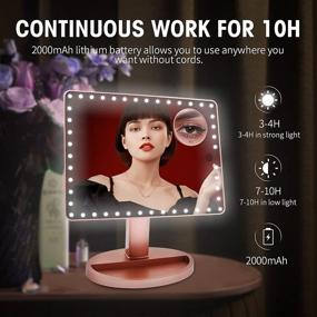 img 2 attached to 💄 Rose Gold X-Large Rechargeable Vanity Makeup Mirror with 45 LED Lights, Touch Screen 1X/10X Lighted Magnifying Mirror, 360° Rotation Portable Tabletop Cosmetic Mirror