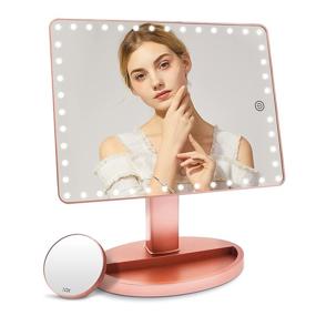 img 4 attached to 💄 Rose Gold X-Large Rechargeable Vanity Makeup Mirror with 45 LED Lights, Touch Screen 1X/10X Lighted Magnifying Mirror, 360° Rotation Portable Tabletop Cosmetic Mirror