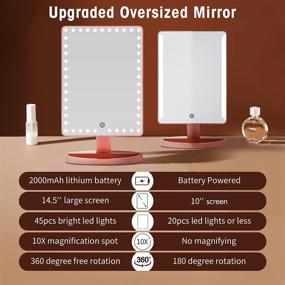 img 1 attached to 💄 Rose Gold X-Large Rechargeable Vanity Makeup Mirror with 45 LED Lights, Touch Screen 1X/10X Lighted Magnifying Mirror, 360° Rotation Portable Tabletop Cosmetic Mirror