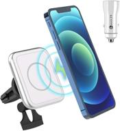 15w qi magnetic wireless car charger for mag-safe case/iphone 12/12 pro/12 pro max/12 mini with qc3.0 adapter - zinc alloy white: fast charging car phone mount & air vent holder logo