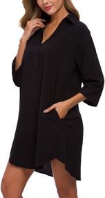 img 3 attached to 👗 MANAIXUAN Women's V Neck Long Sleeve Shirt Dress - Loose Casual with Front Button and Convenient Pockets