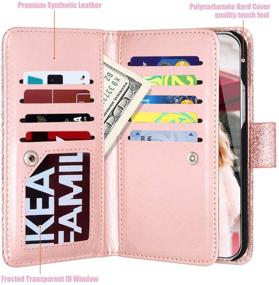 img 3 attached to Fingic iPhone 12 Pro Max 5G Wallet Case: Glitter Sparkle Cover with 9 Card Holder, Kickstand, & Wrist Strap - Rose Gold