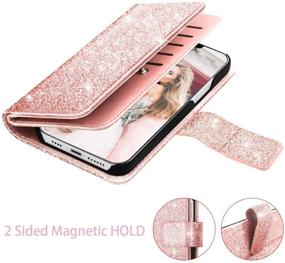 img 1 attached to Fingic iPhone 12 Pro Max 5G Wallet Case: Glitter Sparkle Cover with 9 Card Holder, Kickstand, & Wrist Strap - Rose Gold