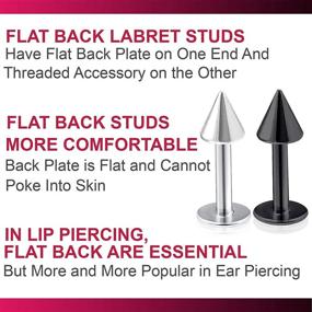 img 2 attached to 🔪 Set of 4pcs Black Spike Labret Stud Lip Ring, Cartilage Tragus Snakebite Monroe Triple Forward Helix Conch Medusa Lobe - 16g - Pick Your Size