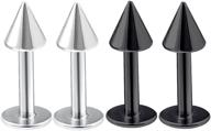 🔪 set of 4pcs black spike labret stud lip ring, cartilage tragus snakebite monroe triple forward helix conch medusa lobe - 16g - pick your size logo