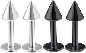 img 4 attached to 🔪 Set of 4pcs Black Spike Labret Stud Lip Ring, Cartilage Tragus Snakebite Monroe Triple Forward Helix Conch Medusa Lobe - 16g - Pick Your Size