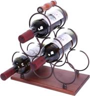 🍷 willowdale 6-bottle countertop wine rack - metal tabletop organizer with wood base for home decor, bar, wine cellar, basement, cabinet, pantry логотип