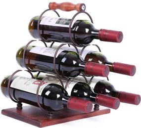 img 1 attached to 🍷 WILLOWDALE 6-Bottle Countertop Wine Rack - Metal Tabletop Organizer with Wood Base for Home Decor, Bar, Wine Cellar, Basement, Cabinet, Pantry