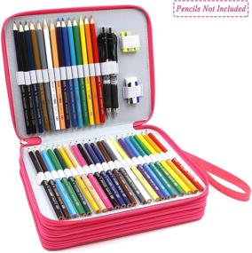 img 3 attached to YOUSHARES 120 Slots Pencil Case - PU Leather Multi-layer Zipper Pen Bag with Handle Strap for Prismacolor Watercolor Pencils, Crayola Colored Pencils, Marco Pens, and Cosmetic Brushes (Pink)