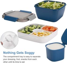 img 2 attached to 🥗 Freshmage 52-oz Salad Lunch Container with 3 Compartments and Salad Dressings Container - Ideal for Salad Toppings, Snacks, Men, Women (Blue)