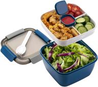 🥗 freshmage 52-oz salad lunch container with 3 compartments and salad dressings container - ideal for salad toppings, snacks, men, women (blue) логотип