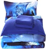 🐺 набор одеял wowelife wolf на полную кровать 5 штук: синий волчий комплект постельного белья с полным ансамблем постельного белья - одеяло, простынь, пододеяльник и 2 наволочки (полный размер) логотип