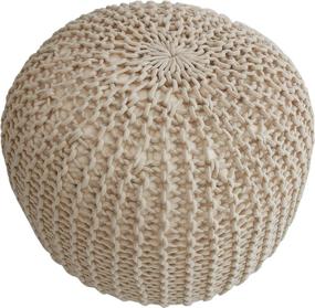 img 2 attached to 🪑 Cheer Collection 18" Round Pouf Ottoman - Stylish Hand-Knit Foot Rest in Taupe for Decorative Comfort