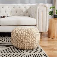 🪑 cheer collection 18" round pouf ottoman - stylish hand-knit foot rest in taupe for decorative comfort logo