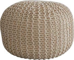 img 3 attached to 🪑 Cheer Collection 18" Round Pouf Ottoman - Stylish Hand-Knit Foot Rest in Taupe for Decorative Comfort