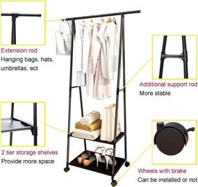 img 2 attached to 👕 Industrial Metal Pipe Clothing Drying Rack on Wheels with 2 Tier Shelves - Rolling Garment Rack for Hanging Clothes, Ideal for Bedroom, Laundry, Entryway, Living Room - Clothes Rack Stand (Black)