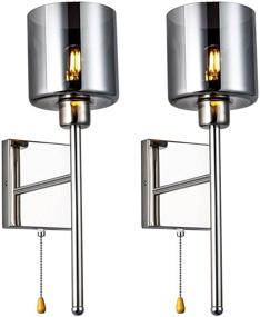 img 4 attached to 🔦 Set of 2 Modern Wall Sconce Lights - Smoked-Grey Glass Shade, Polished Chrome Vanity Lamps Wall-Mounted with Pull Chain Cord Switch for Bedroom and Living Room