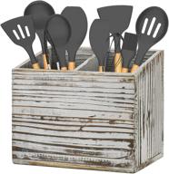 🍴 y&me ym rustic kitchen utensil caddy with compartments - farmhouse wood organizer box for cutlery storage and flatware логотип