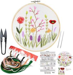 img 4 attached to 🌺 Beginner's Embroidery Kit: Includes Hoop, Color Threads, and Scissors - Handmade Needlepoint Set for Adults and Kids - Red Flower Design