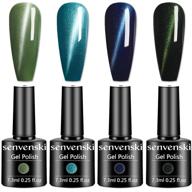 sevenski magnetic gel nail polish 3d cat eye - army green, navy, royal blue, emerald - olive teal - turquoise glitter gift - soak off uv led nail art varnish + magnet stick - 4 colors (my004) logo