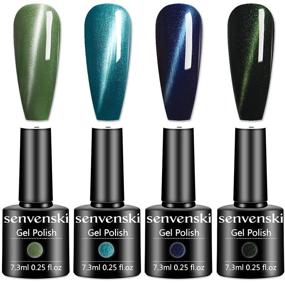 img 4 attached to Sevenski Magnetic Gel Nail Polish 3D Cat Eye - Army Green, Navy, Royal Blue, Emerald - Olive Teal - Turquoise Glitter Gift - Soak Off UV LED Nail Art Varnish + Magnet Stick - 4 Colors (MY004)