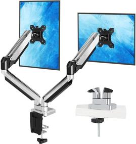 img 4 attached to 🖥️ MOUNTUP Dual Monitor Desk Mount: Adjustable Gas Spring Stand for Two Max 32 inch Flat Curved Screens – Clamp & Grommet Base- Holds up to 17.6lbs!