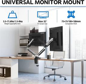 img 3 attached to 🖥️ MOUNTUP Dual Monitor Desk Mount: Adjustable Gas Spring Stand for Two Max 32 inch Flat Curved Screens – Clamp & Grommet Base- Holds up to 17.6lbs!