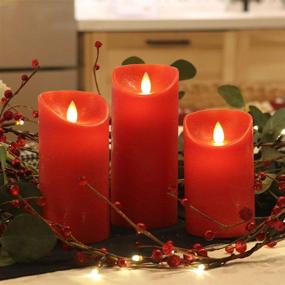 img 1 attached to 🕯️ Fanna Red Flameless Candles with Moving Flame - Set of 3, Battery Operated LED Candles with Timer and Remote, Textured Wax Finish, Batteries Included (H5"/6"/7")