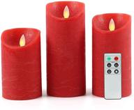 🕯️ fanna red flameless candles with moving flame - set of 3, battery operated led candles with timer and remote, textured wax finish, batteries included (h5"/6"/7") логотип