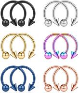 💉 12pcs 14g surgical steel horseshoe hoop earring nose septum ring for eyebrow, tragus, lip piercing logo
