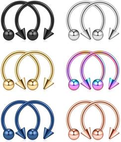 img 2 attached to 💉 12PCS 14G Surgical Steel Horseshoe Hoop Earring Nose Septum Ring for Eyebrow, Tragus, Lip Piercing