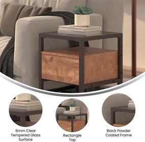 img 2 attached to 🪑 Rustic Wood Grain Finish Glass End Table with Drawer and Shelf by Taylor + Logan: Stylish and Functional Home Décor Addition