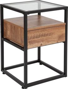 img 3 attached to 🪑 Rustic Wood Grain Finish Glass End Table with Drawer and Shelf by Taylor + Logan: Stylish and Functional Home Décor Addition