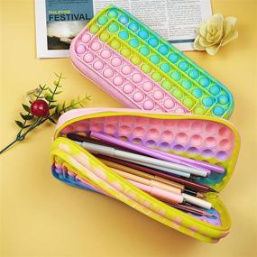 img 1 attached to 🎁 Large Capacity Pop Pencil Case: Silicone Storage Bag for Office and School Stationery, Perfect Christmas Gift