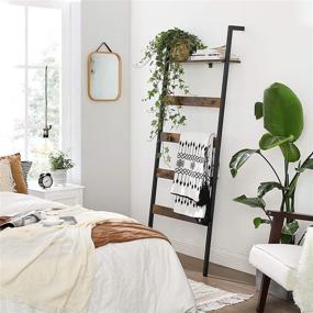 img 2 attached to 🧺 VASAGLE Blanket Ladder Shelf: Wall-Leaning Rack for Blankets, Scarves - Industrial Style, Rustic Brown and Black