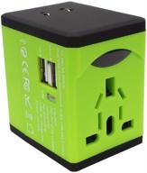 🌍 green travel adapter, alleasy worldwide international power adapter with 2 usb ports for travel - all in one wall charger (us uk eu au and other 180+ countries) logo