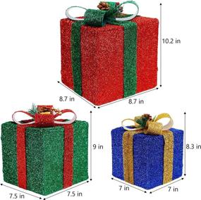 img 2 attached to 🎁 Set of 3 Twinkle Star Christmas Lighted Pop Up Gift Boxes Decorations, Tinsel Present Box, Pre-lit 60 LED Light Up Tree Skirt Ornament, Red Green &amp; Blue, Indoor Outdoor Use for Holiday Party Xmas Home Yard