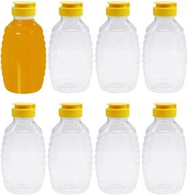 img 4 attached to 🍯 8 Pack 16oz Clear Plastic Honey Jars - Refillable Squeeze Bottles with Leak Proof Flip-Top Lid for Fresh Honey